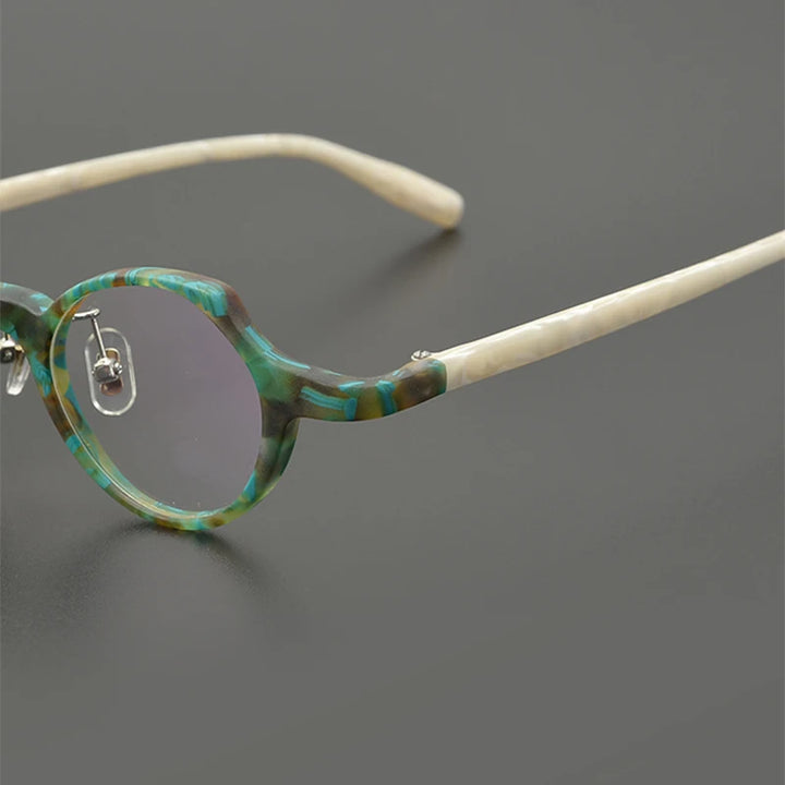 Nobler Unisex Full Rim Small Irregular Round Frosted Acetate Eyeglasses 19280 Full Rim Nobler