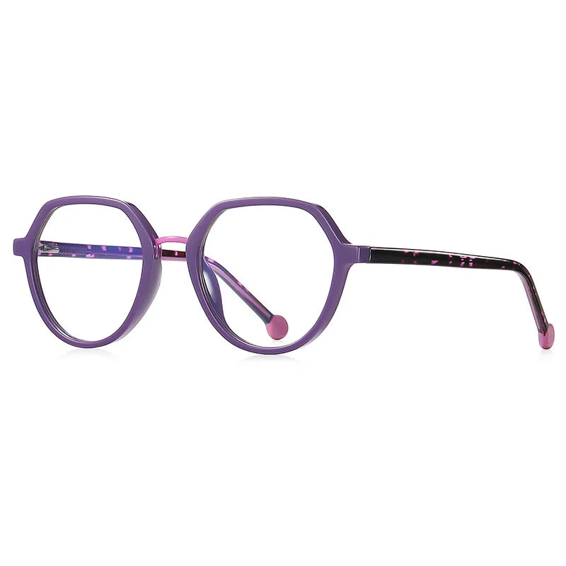 CCspace Unisex Full Rim Flat Top Round Tr 90 Titanium Eyeglasses 57322 Full Rim CCspace Purple