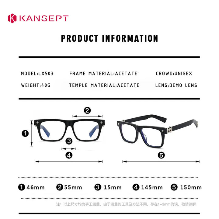 Kansept Men's Full Rim Square Thick Acetate Reading Glasses 742503 Reading Glasses Kansept