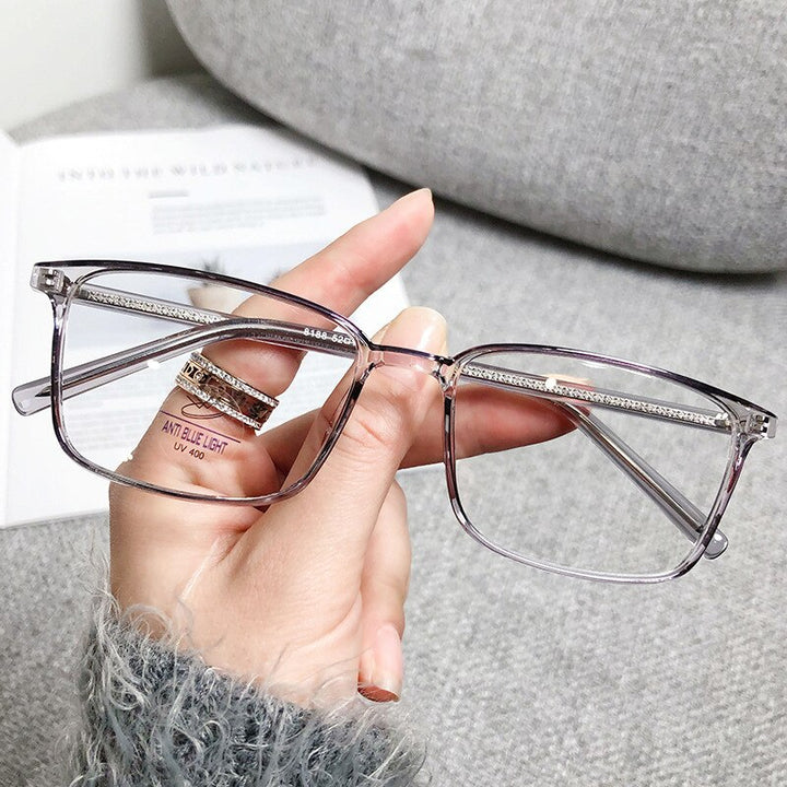 CCspace Unisex Full Rim Rectangle Square Tr 90 Titanium Eyeglasses 56335 Full Rim CCspace C3ClearGrey