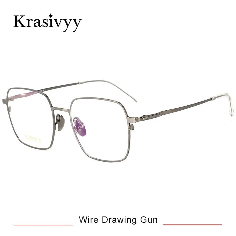 Krasivyy Men's Full Rim Square Titanium Eyeglasses Hm5005 Full Rim Krasivyy Wire Drawing Gun CN 