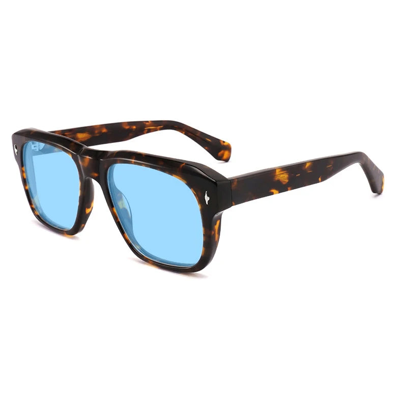 Gatenac Unisex Full Rim Square Polarized Acetate Sunglasses Mo16 Sunglasses Gatenac Tortoiseshell Blue