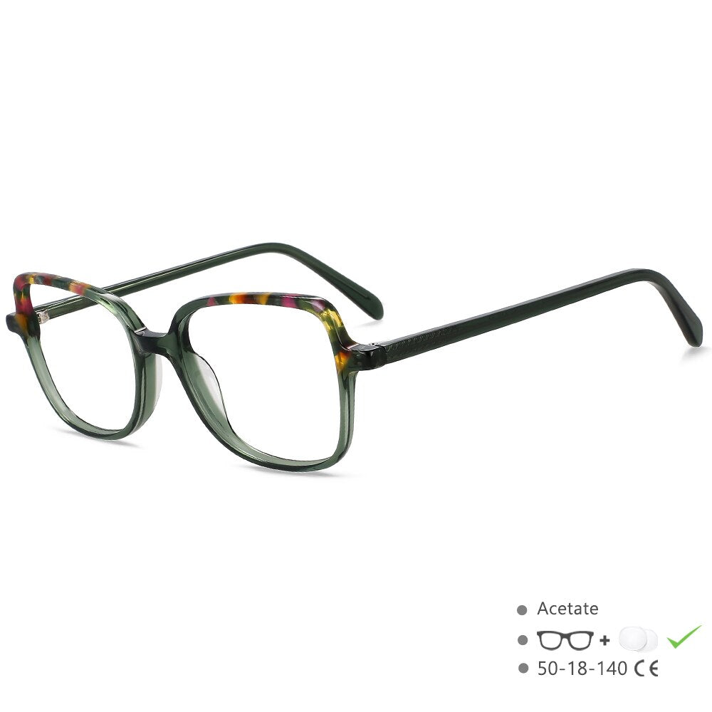 CCspace Unisex Full Rim Square Cat Eye Acetate Titanium Eyeglasses 55908 Full Rim CCspace Green China