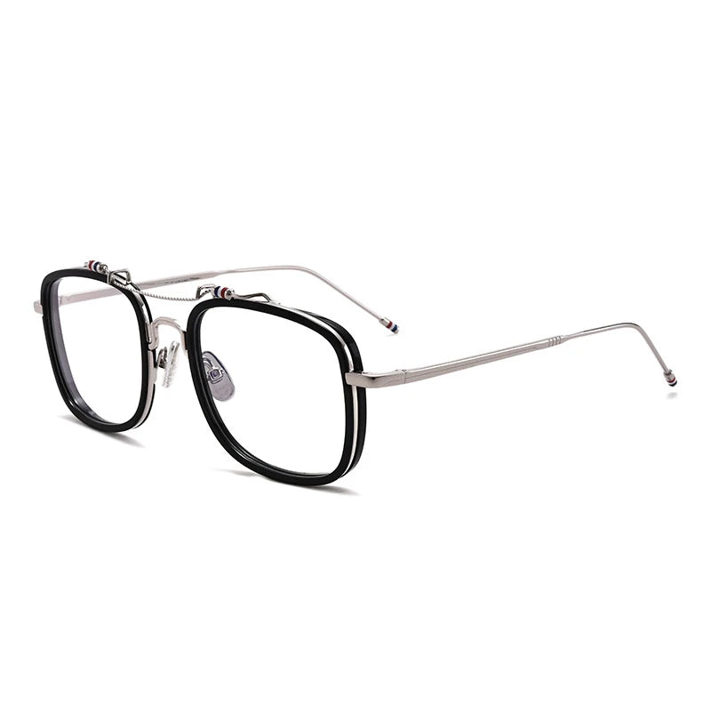 Black Mask Unisex Full Rim Square Double Bridge Alloy Acetate Eyeglasses Tbs816 Full Rim Black Mask Black-Silver