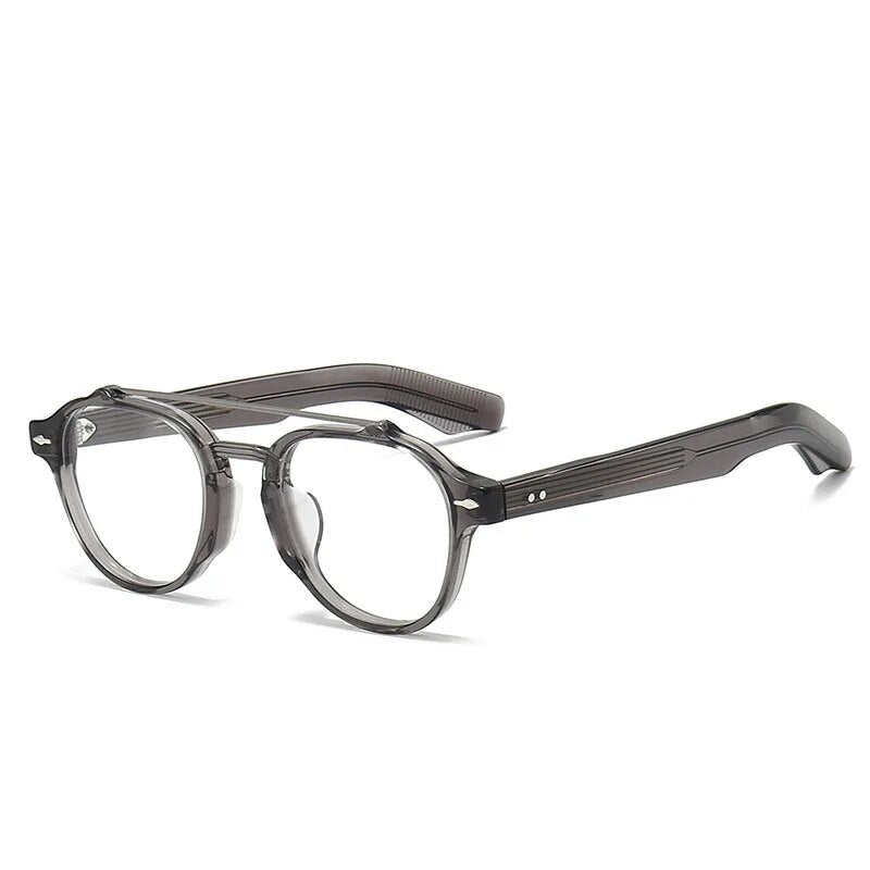 Muzz Unisex Full Rim Oval Oversized Double Bridge Acetate Titanium Eyeglasses 68 Full Rim Muzz Gray  