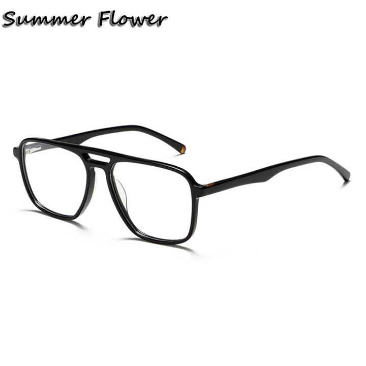 Summer Flower Unisex Full Rim Square Double Bridge Acetate Titanium Eyeglasses 81001 Full Rim Summer Flower Bright Black