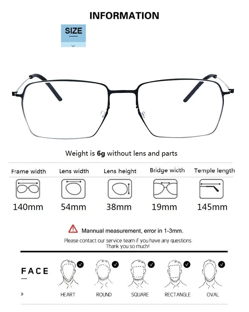 Aimee Unisex Full Rim Square Screwless Titanium Eyeglasses 15509