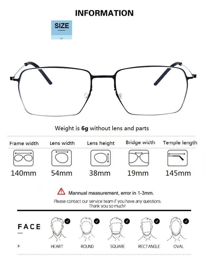 Aimee Unisex Full Rim Square Screwless Titanium Eyeglasses 15509