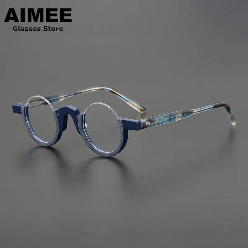 Aimee Unisex Semi Rim Round Acetate Eyeglasses 14230 Semi Rim Aimee Blue