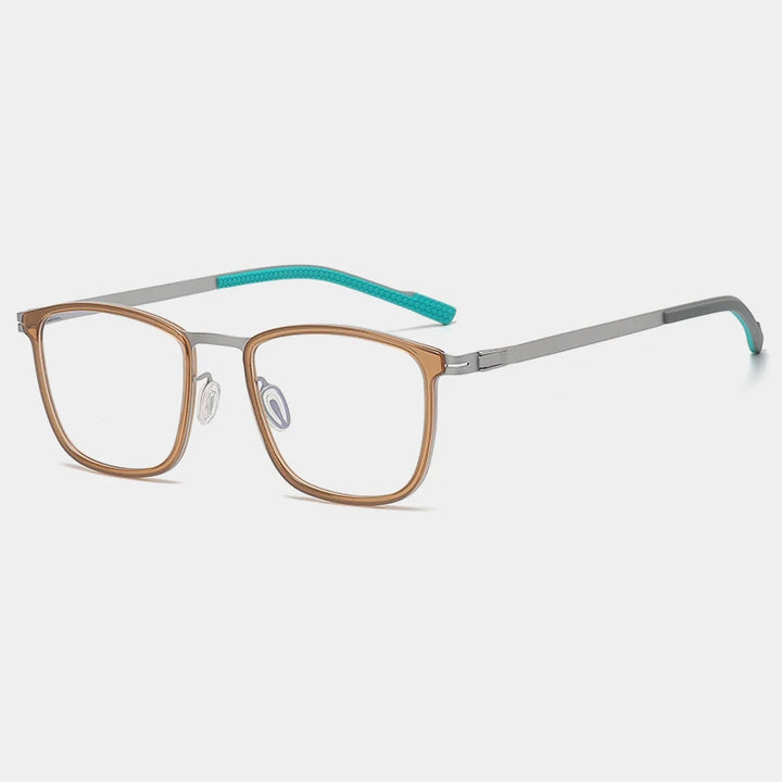 Gatenac Unisex Full Rim Square Screwless Alloy Eyeglasses Gxyj1152 Full Rim Gatenac Brown Silver