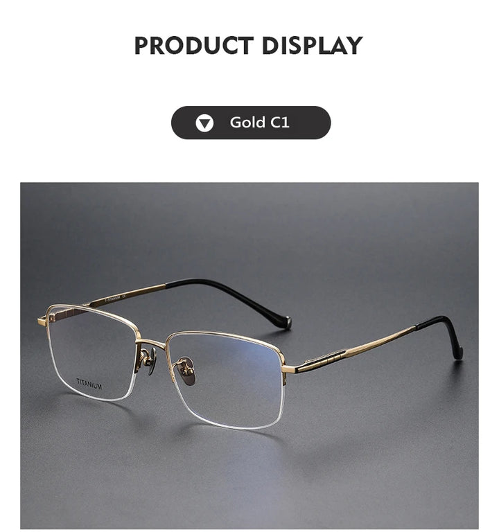 Oveliness Men's Semi Rim Square Titanium Eyeglasses 80903 Semi Rim Oveliness gold  