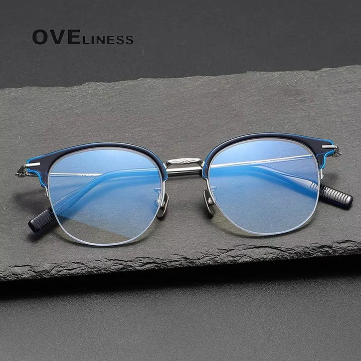Oveliness Women's Full Rim Round Acetate Titanium Eyeglasses 80988