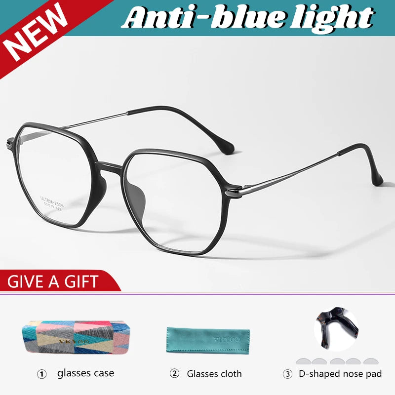 Vicky Women's Full Rim Flat Top Polygon Ultem Steel Reading Glasses 4250 Reading Glasses Vicky -350 D2506-dark gray