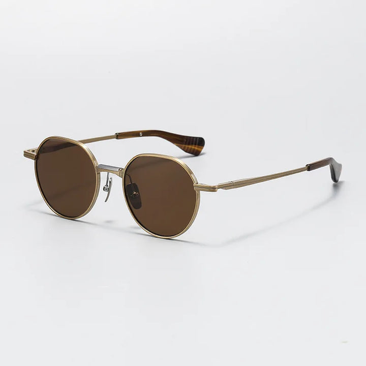 Black Mask Unisex Full Rim Flat Top Round Titanium Polarized Sunglasses 5046 Full Rim Black Mask Gold-Brown As Shown
