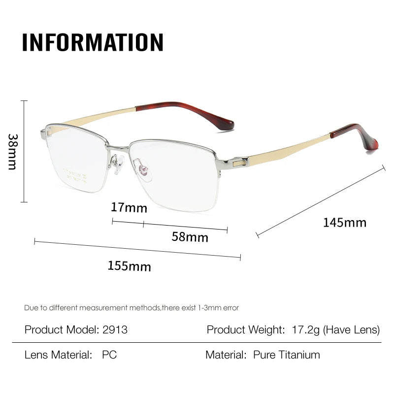 Muzz Men's Semi Rim Big Square Brow Line Titanium Eyeglasses 82913