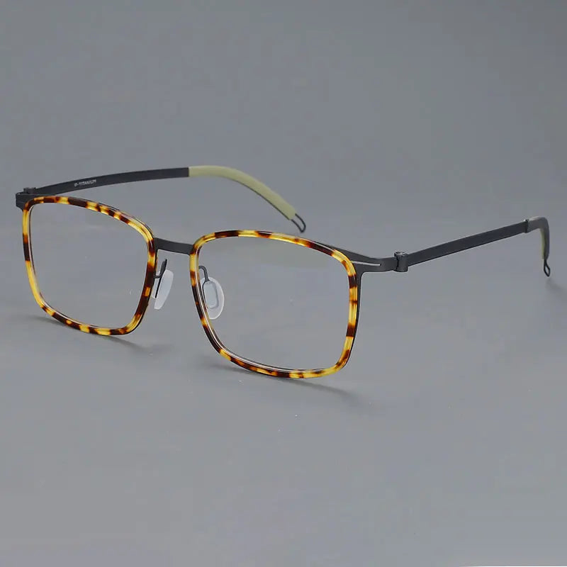 CCspace Unisex Full Rim Square Screwless Titanium Eyeglasses 57174 Full Rim CCspace LeopardC3