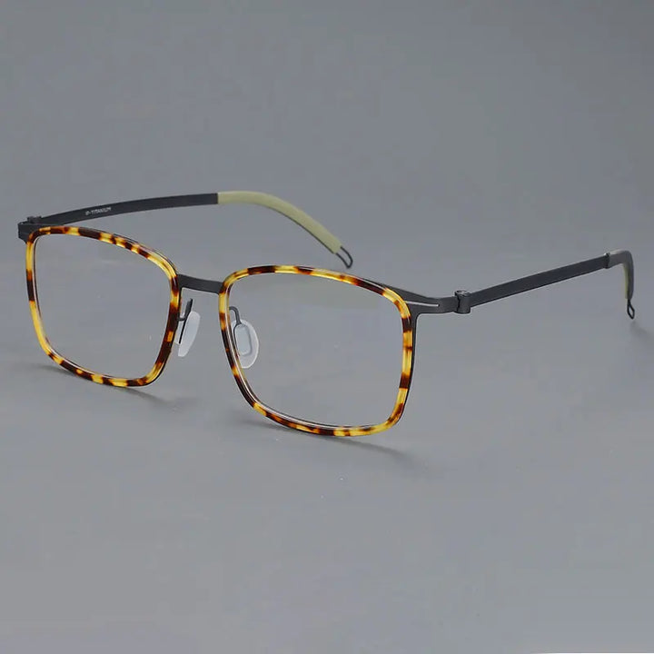 CCSpace Unisex Full Rim Square Screwless Titanium Eyeglasses 57174 Full Rim CCspace LeopardC3  