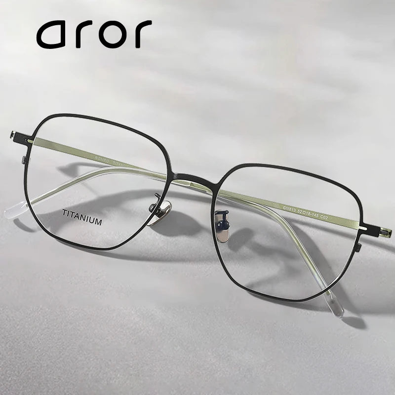Aror Unisex Full Rim Polygon Square Titanium Eyeglasses 47813 Full Rim Aror