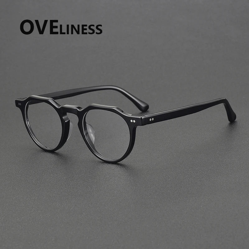 Oveliness Unisex Full Rim Flat Top Round Acetate Eyeglasses 88097 Full Rim Oveliness black
