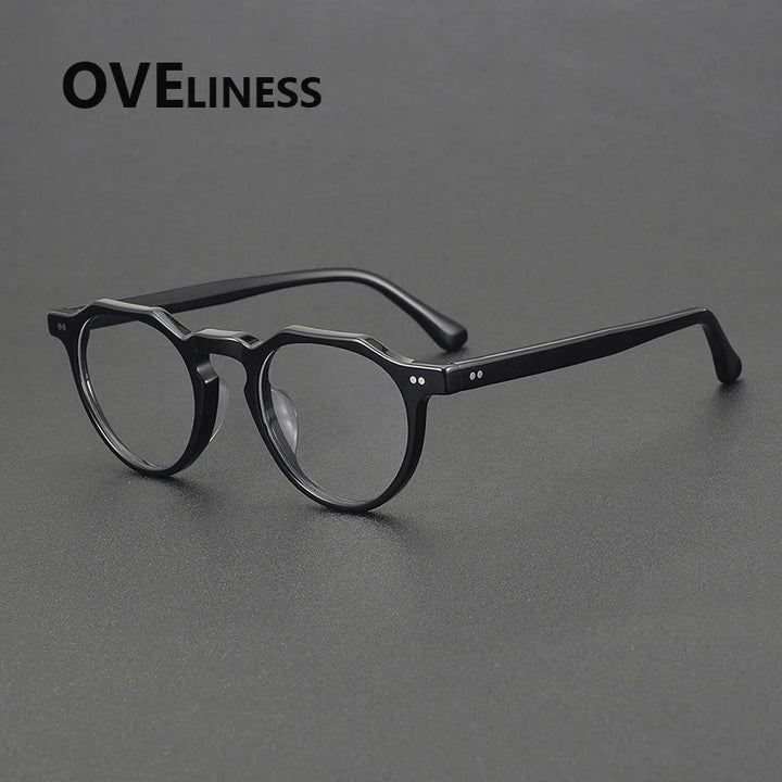 Oveliness Unisex Full Rim Flat Top Round Acetate Eyeglasses 88097 Full Rim Oveliness black