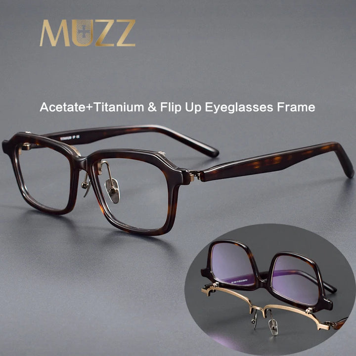 Muzz Unisex Full Rim Square Acetate Titanium Flip Up Eyeglasses 95258 Full Rim Muzz