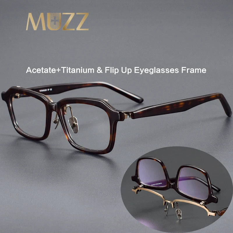 Muzz Unisex Full Rim Square Acetate Titanium Flip Up Eyeglasses 95258 Full Rim Muzz