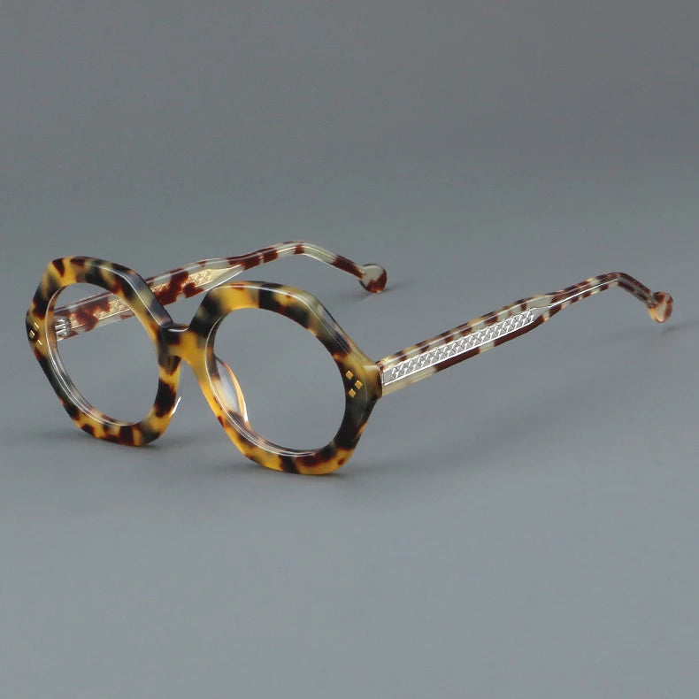 CCSpace Unisex Full Rim Large Flat Top Round Acetate Eyeglasses 57286 Full Rim CCspace Leopard  