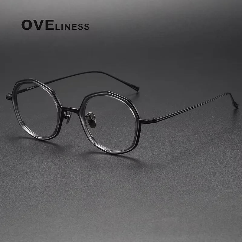 Oveliness Unisex Full Rim Polygon Titanium Acetate Eyeglasses 21135 Full Rim Oveliness grey black