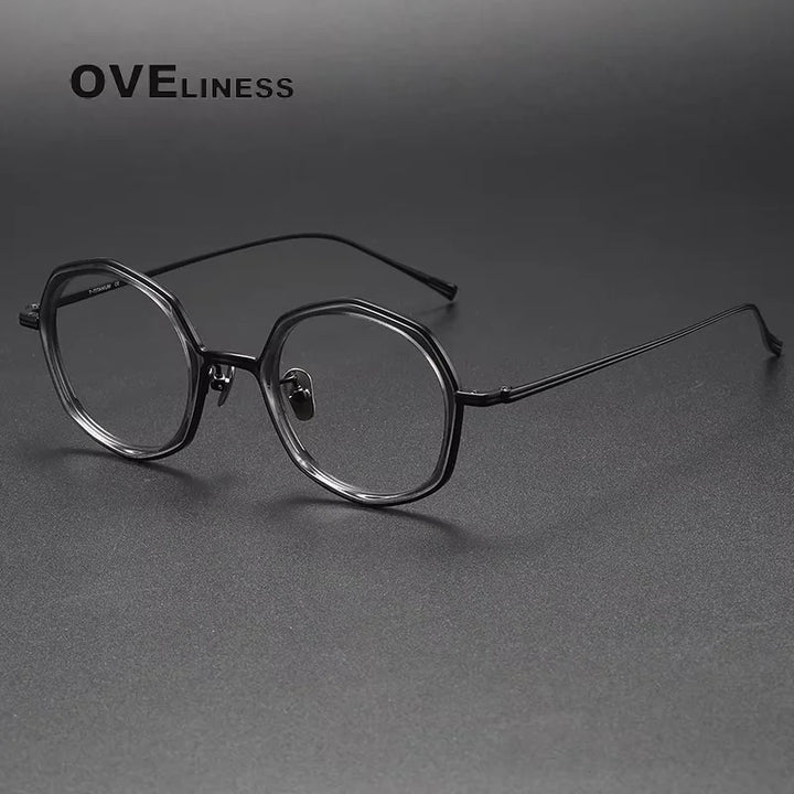 Oveliness Unisex Full Rim Polygon Titanium Acetate Eyeglasses 21135 Full Rim Oveliness grey black
