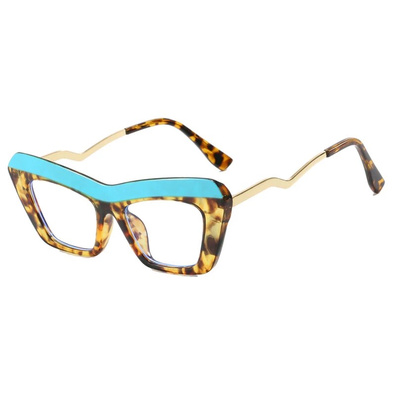 CCspace Unisex Full Rim Square Cat Eye Tr 90 Titanium Eyeglasses 57011 Full Rim CCspace C2BlueLeopard