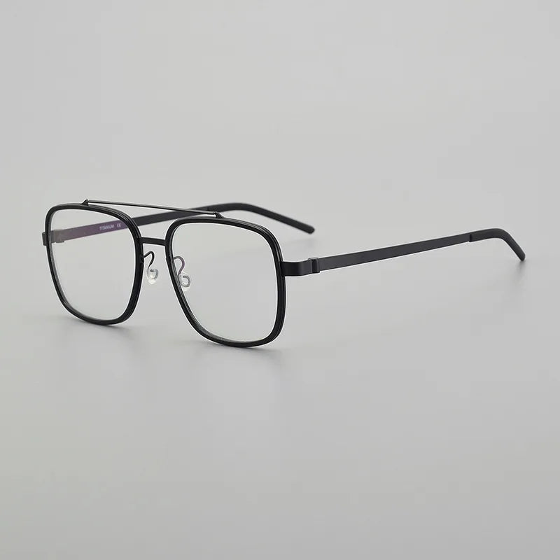 Black Mask Unisex Full Rim Square Double Bridge Titanium Eyeglasses 19744