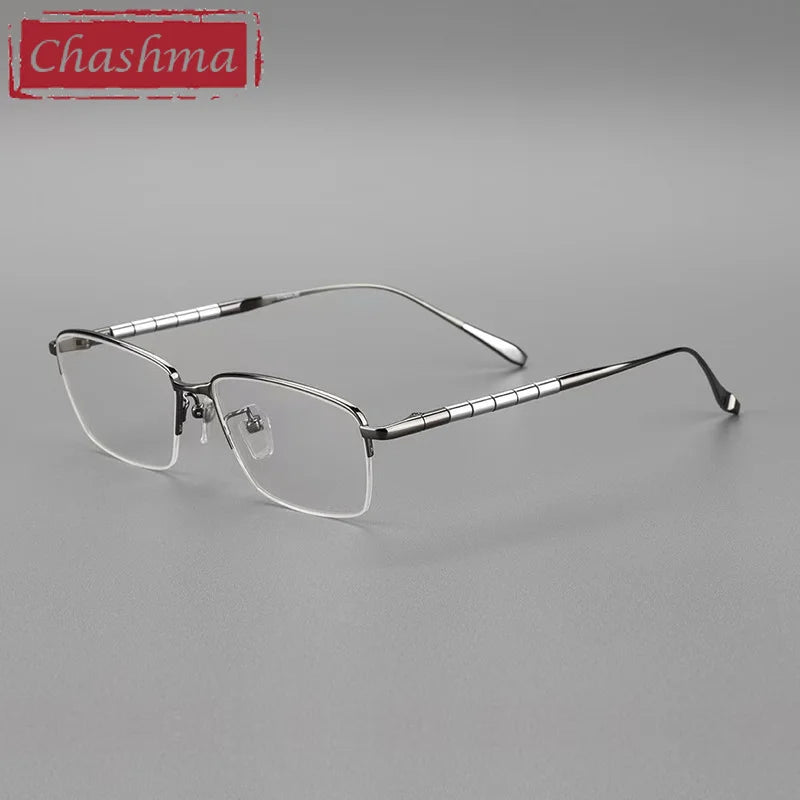 Chashma Unisex Semi Rim Square Titanium Reading Glasses 97028 Reading Glasses Chashma Gray Progressive 1.67|Anti Blue Ray + Photo Brown