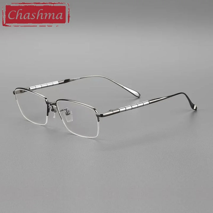 Chashma Unisex Semi Rim Square Titanium Reading Glasses 97028 Reading Glasses Chashma Gray Progressive 1.67|Anti Blue Ray + Photo Brown