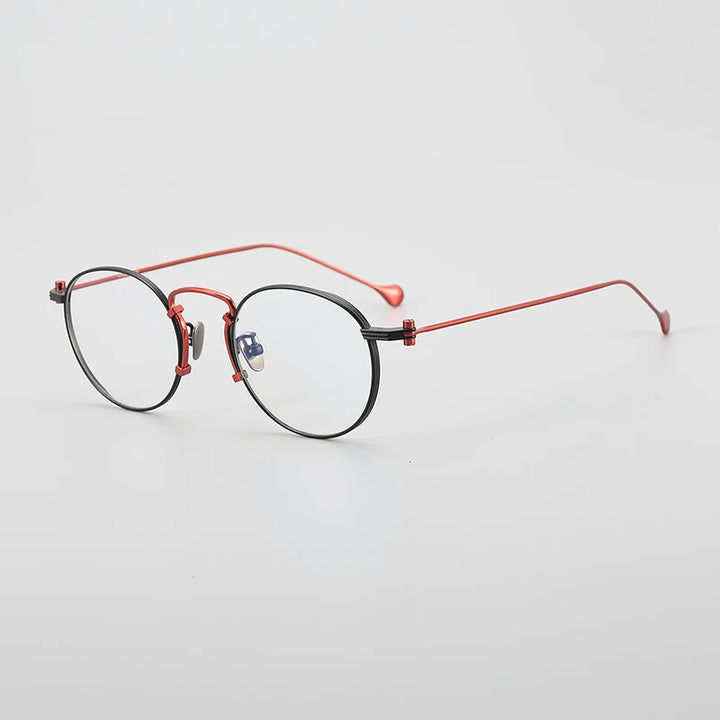 Muzz Unisex Full Rim Round Titanium Eyeglasses 19068 Full Rim Muzz Red