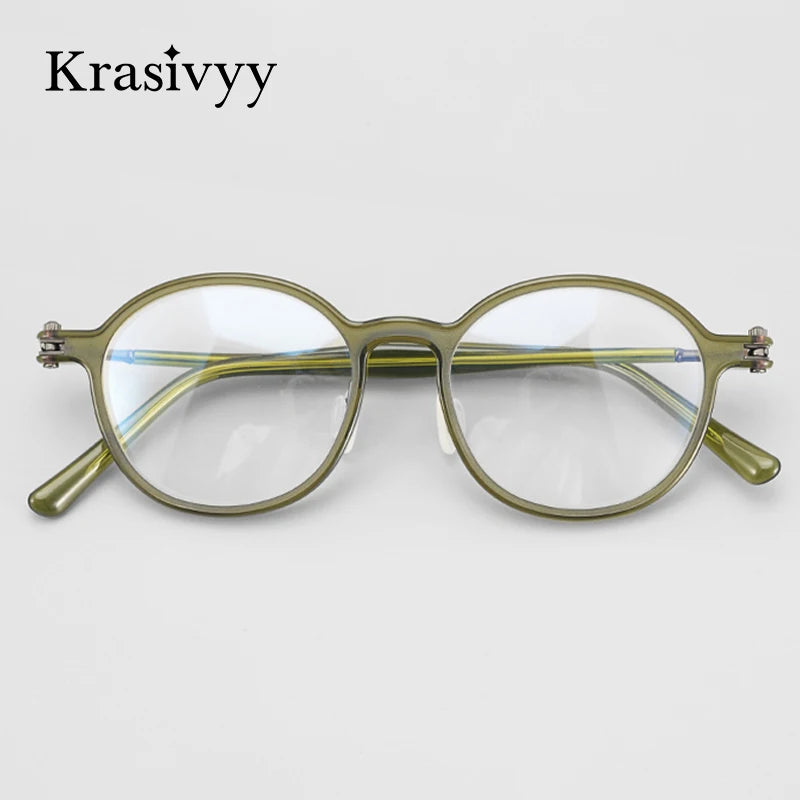 Krasivyy Unisex Full Rim Round Acetate Titanium Eyeglasses 45883
