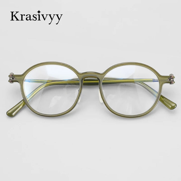 Krasivyy Unisex Full Rim Round Acetate Titanium Eyeglasses 45883