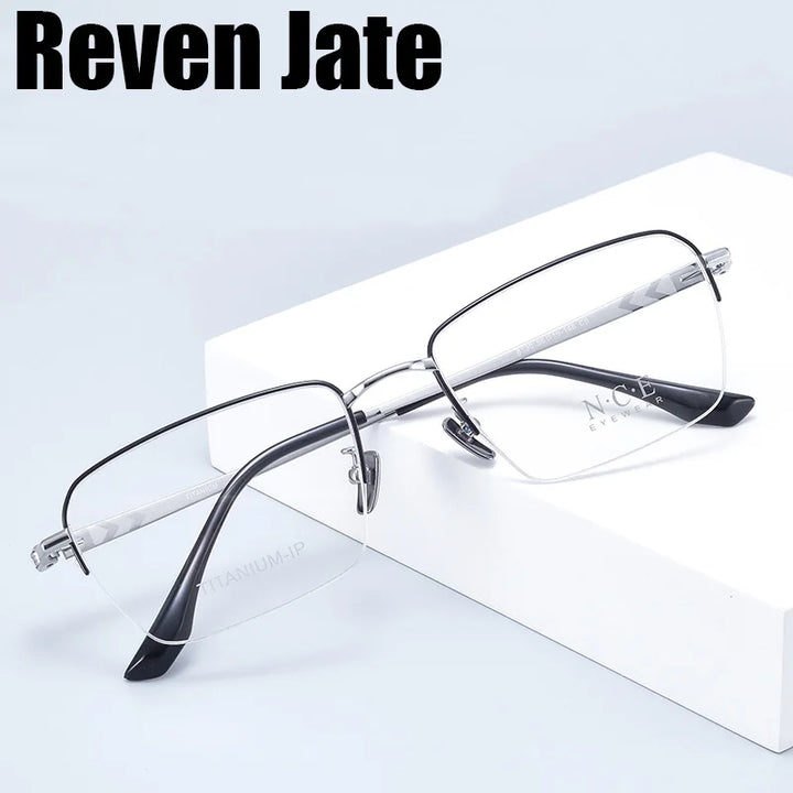 Reven Jate Unisex Semi Rim Polygon Square Titanium Eyeglasses 81304