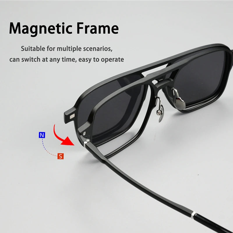 Kocolior Unisex Full Rim Polygonal Double Bridge Stainless Steel Eyeglasses Clip On Polarized Sunglasses 9018 Full Rim Kocolior