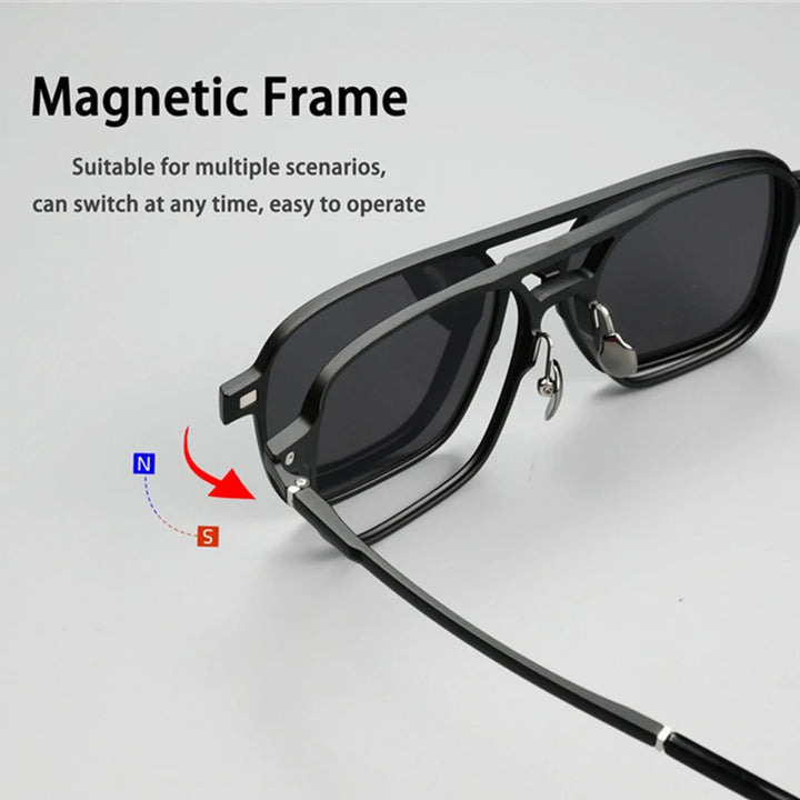 Kocolior Unisex Full Rim Polygonal Double Bridge Stainless Steel Eyeglasses Clip On Polarized Sunglasses 9018 Full Rim Kocolior