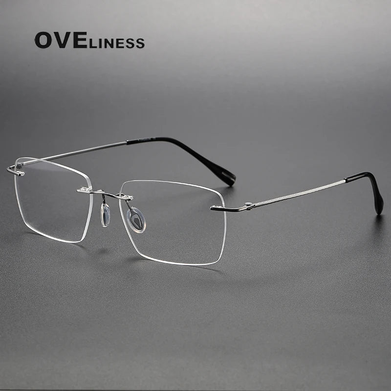 Oveliness Unisex Rimless Square Titanium Eyeglasses 80964 Rimless Oveliness silver