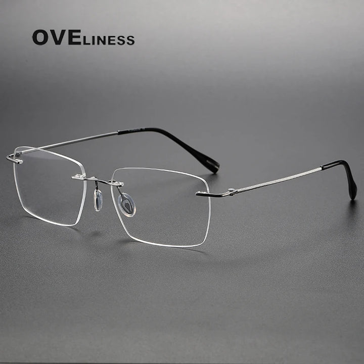 Oveliness Unisex Rimless Square Titanium Eyeglasses 80964 Rimless Oveliness silver