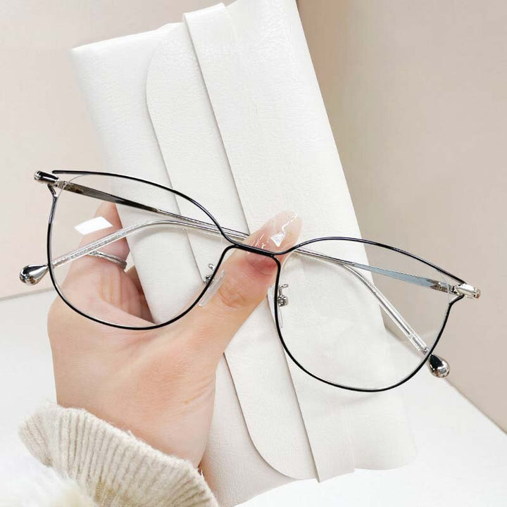 CCspace Unisex Full Rim Square Cat Eye Alloy Eyeglasses 55895 Full Rim CCspace BlackSilver China