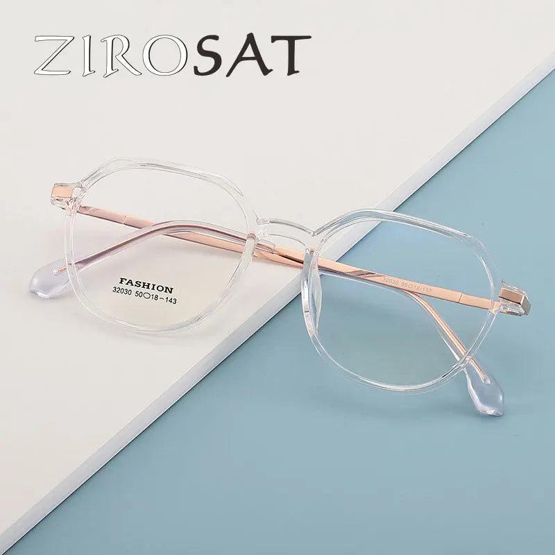 Zirosat Unisex Full Rim Flat Top Polygon Tr 90 Eyeglasses Z32030 Full Rim Zirosat