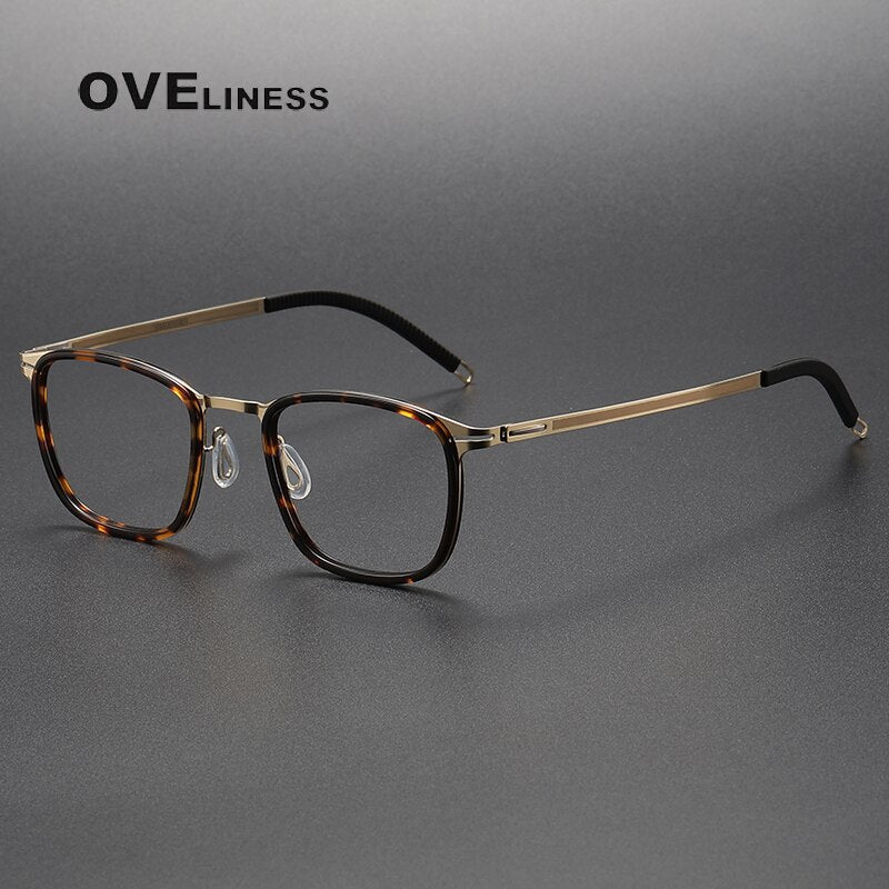 Oveliness Unisex Full Rim Square Screwless Titanium Acetate Eyeglasses 8202315 Full Rim Oveliness tortoise gold