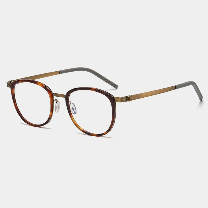 Gatenac Unisex Full Rim Round Acetate Eyeglasses Gxyj-1184 Full Rim Gatenac Tortoiseshell Bronze