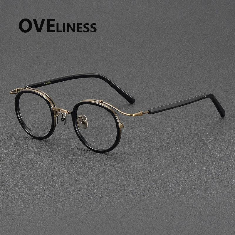 Oveliness Unisex Full Rim Round Acetate Titanium Eyeglasses 72526 Full Rim Oveliness black bronze