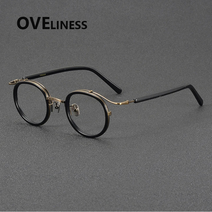 Oveliness Unisex Full Rim Round Acetate Titanium Eyeglasses 72526 Full Rim Oveliness black bronze