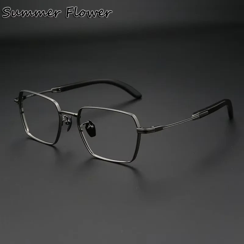 Summer Flower Unisex Full Rim Polygon Titanium Horn Eyeglasses 612328