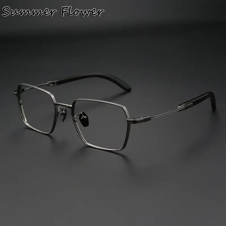 Summer Flower Unisex Full Rim Polygon Titanium Horn Eyeglasses 612328