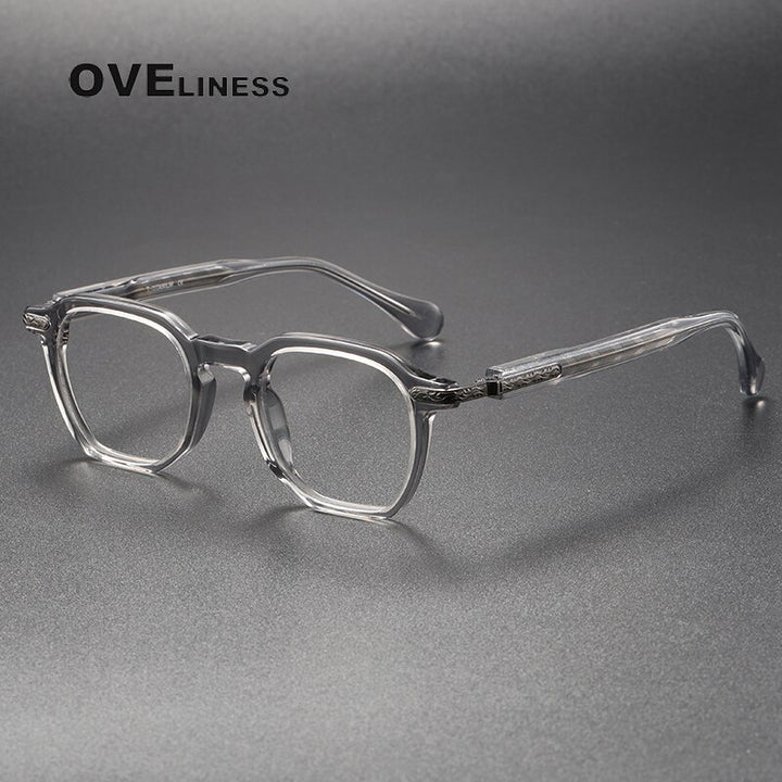 Oveliness Unisex Full Rim Square Acetate Titanium Eyeglasses 80855 Full Rim Oveliness grey gun
